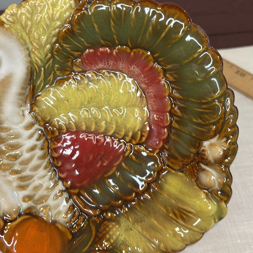 Vintage Thanksgiving Turkey Pottery Ceramic Dish Serving Dish.